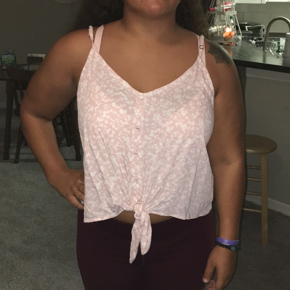 Pink and white floral tie top